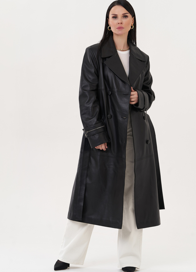 Плащ из натуральной кожи с английским воротником модель № 26953 в рассрочку