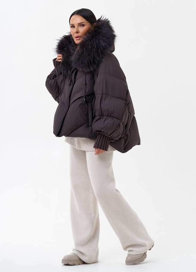 Пуховик с капюшоном из меха чернобурки модель № 29360 в рассрочку
