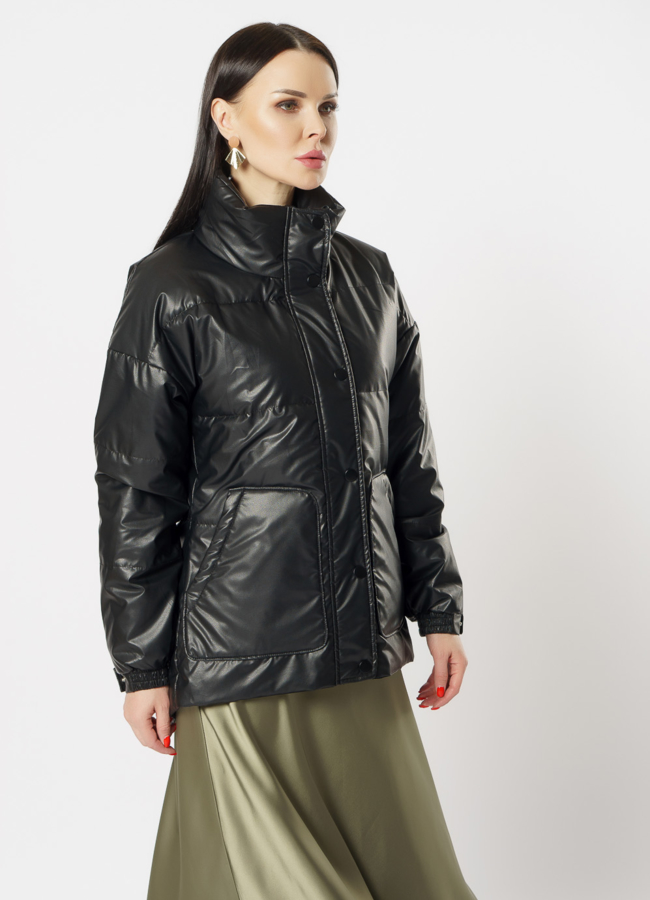 Куртка утепленная из эко кожи черного цвета модель № 215 универмаг малина