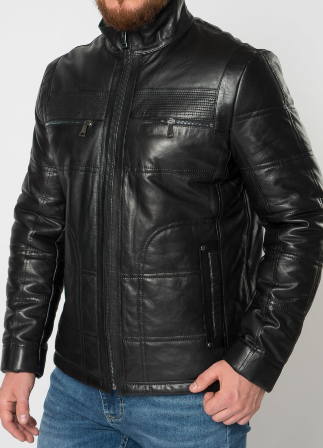 Утепленная куртка из натуральной кожи в черном цвете модель № 21616 универмаг малина