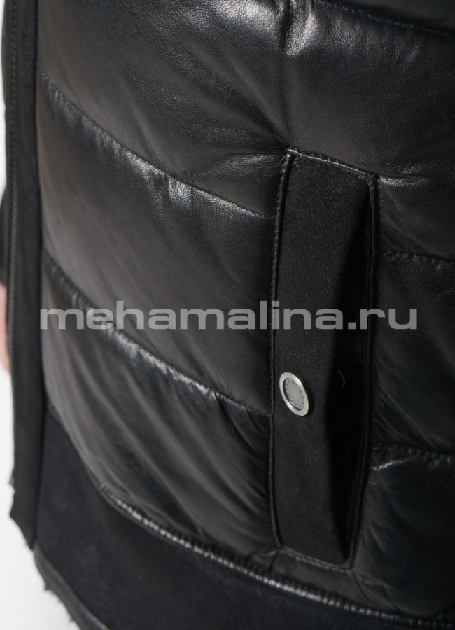 Куртка из натуральной кожи черного цвета модель № ПМ-109 универмаг малина