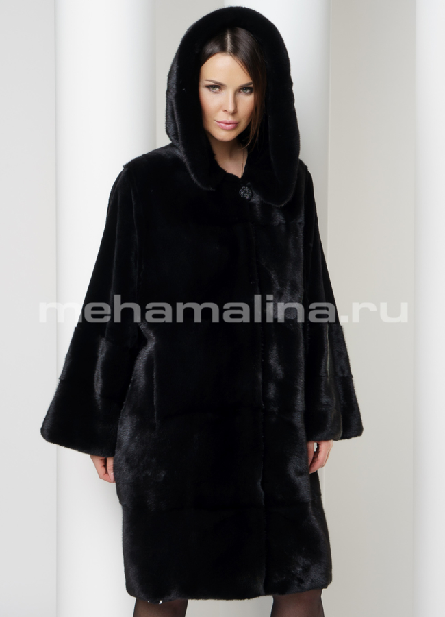 Шуба из скандинавской норки модель № S-576 меха малина