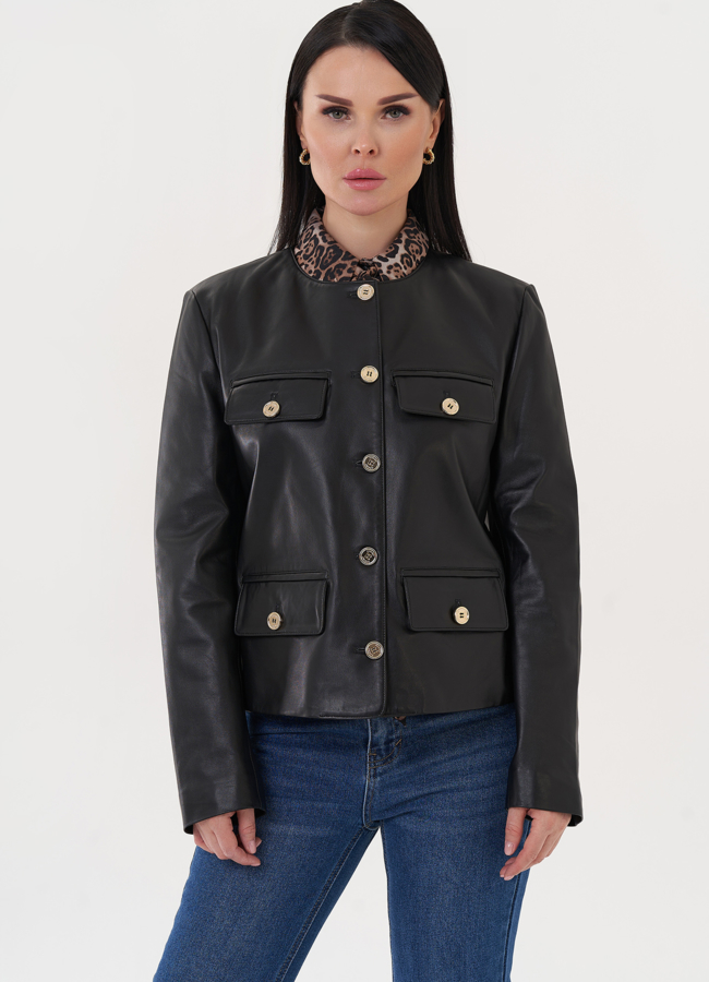 Жакет из натуральной кожи с акцентными пуговицами модель № 500120 универмаг малина Жакет из натуральной кожи с акцентными пуговицами модель № 500120 универмаг малина
