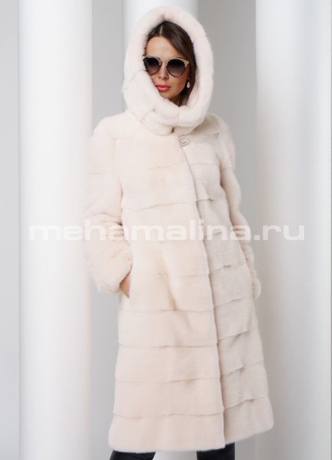 Шуба из скандинавской норки в цвете жемчуг модель № S-503 универмаг малина