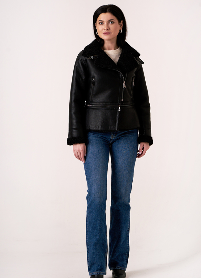 Дубленка трансформер черная на молнии  модель № 2010-2 универмаг малина