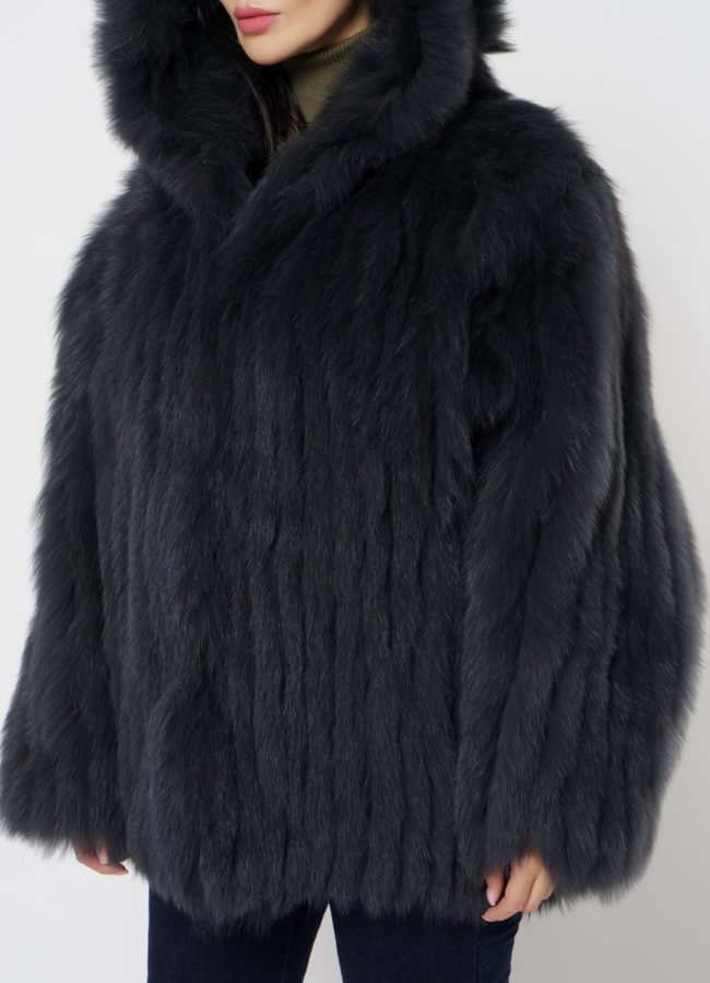 Шуба из песца с капюшоном модель № 21562 универмаг малина