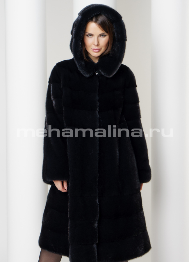 фото Шуба из скандинавской норки с капюшоном модель № S-574