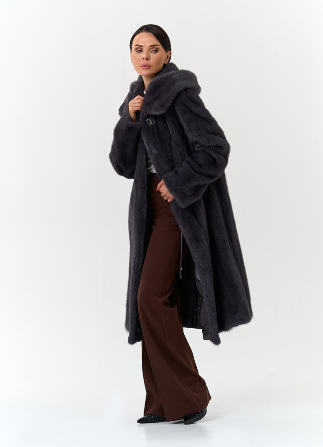 Шуба из меха норки с капюшоном модель № 32680 универмаг малина