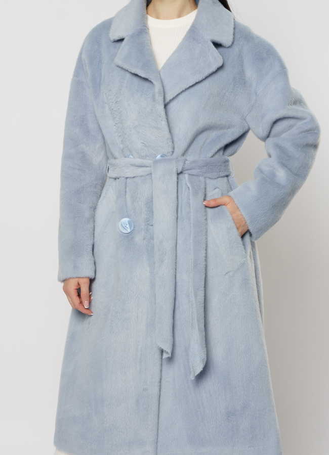 Двубортное пальто голубого цвета модель № 20744 универмаг малина