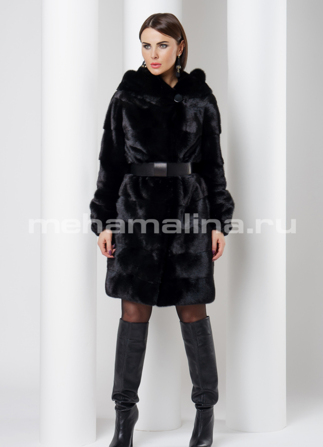 Шуба черного цвета из скандинавской норки модель № S-524 универмаг малина