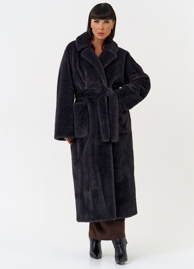 Женское пальто из эко меха с поясом модель № 31500 меха малина Женское пальто из эко меха с поясом модель № 31500 меха малина