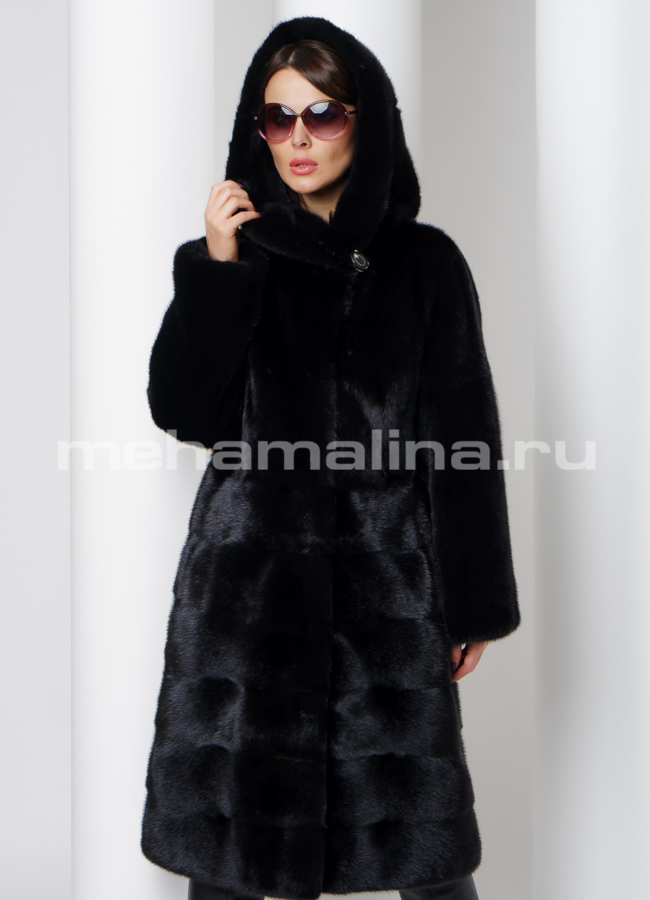 Шуба из скандинавской норки в черном цвете модель № S-522 меха малина