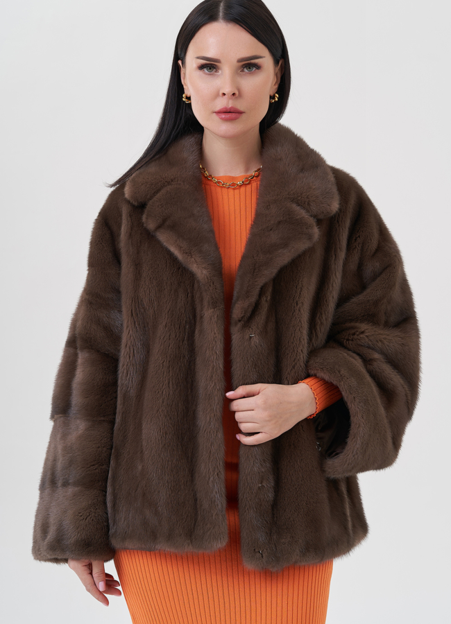 Норковая шуба с английским воротником  модель № 24659 меха малина