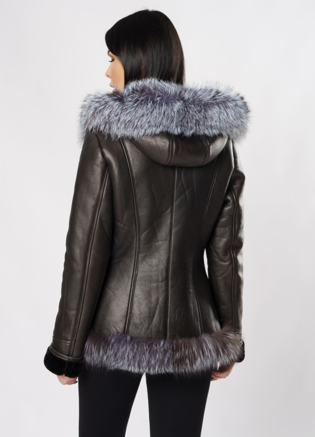 Укороченная дубленка с капюшоном модель № 211 в рассрочку