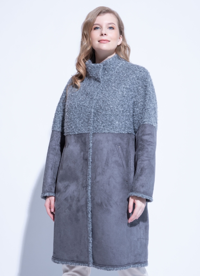 Женская дубленка из эко кожи цвета графит модель № 9104 в рассрочку