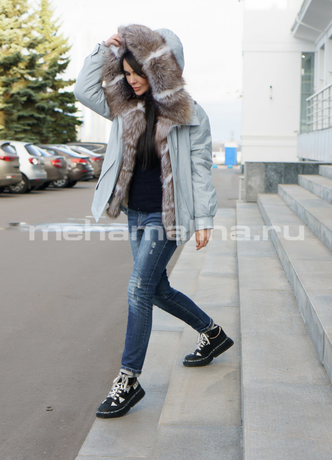 Укороченная парка с капюшоном модель № 999 в кредит