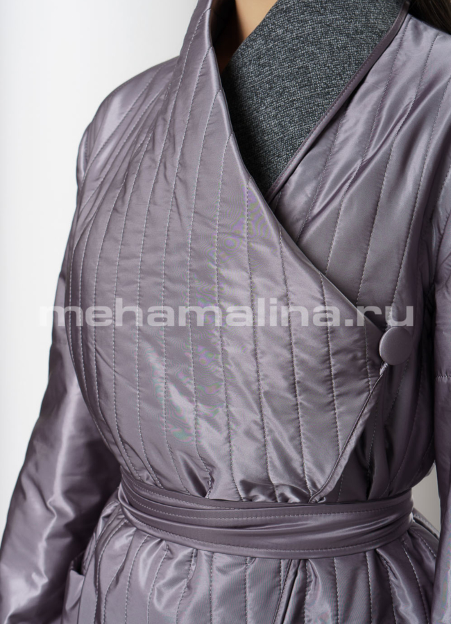 Стеганое пальто с поясом модель № 20081 в рассрочку