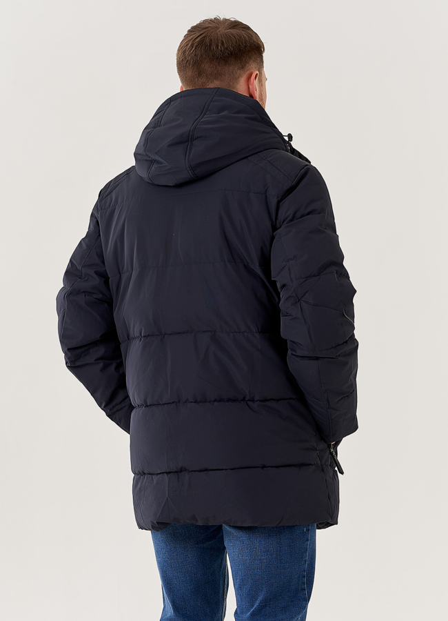 Мужской пуховик синего цвета с капюшоном  модель № 79628 в кредит