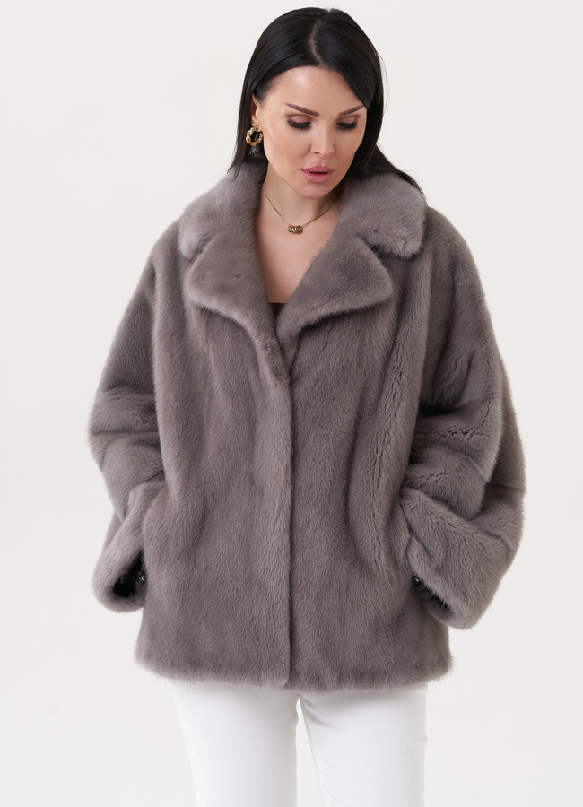 фото Укороченная шуба с английским воротником модель № 25275