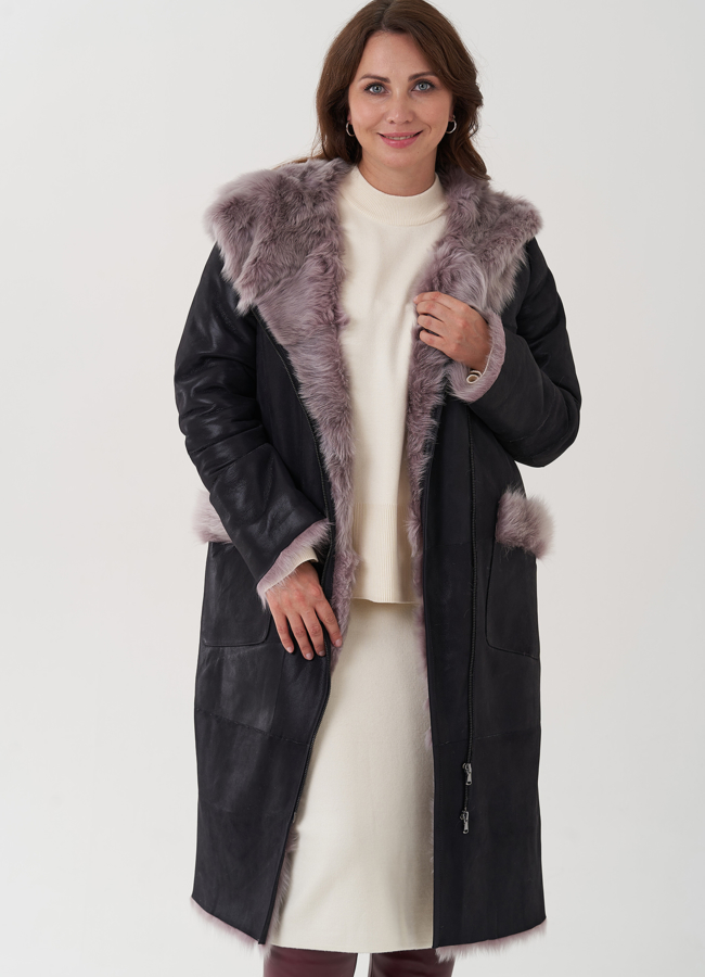 фото Женская дубленка с капюшоном  модель № 25771