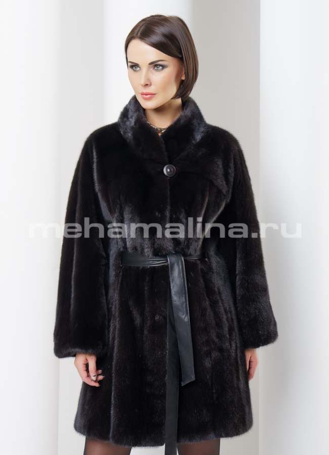 Шуба из скандинавской норки модель № S-455 меха малина
