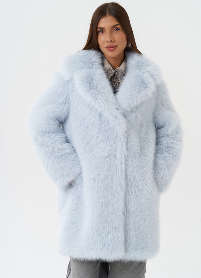 Шуба из эко меха под песца с английским воротником модель № 28681 в рассрочку