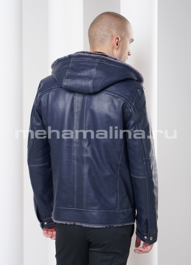 Дубленка с капюшоном, цвет синий модель № DM-74 в рассрочку