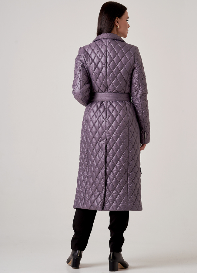 фото Утепленное женское пальто фиолетового цвета модель № 2692