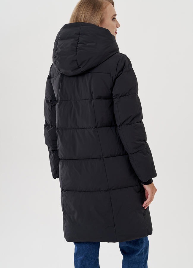 фото Женское полупальто пуховик в черном цвете модель № 81346
