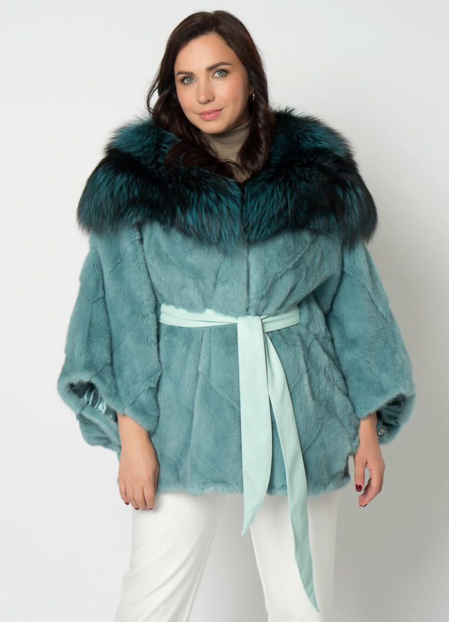 Шуба из норки в зеленом цвете модель № 19196 универмаг малина