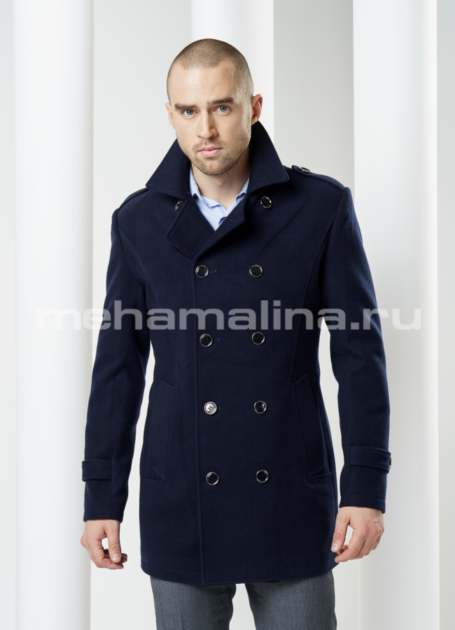 Пальто из кашемира, двубортное модель № PK-7 меха малина