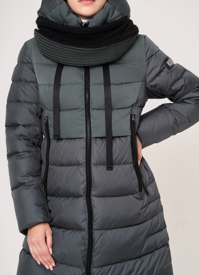 Пуховик серого цвета на молнии с капюшоном модель № 209 в кредит