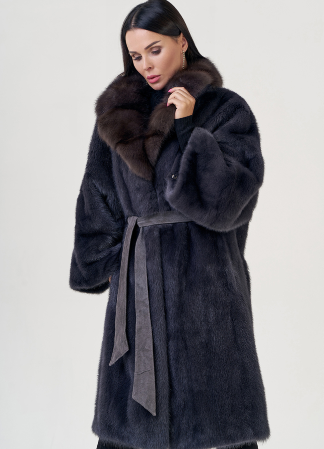 Шуба из норки с воротником из куницы модель № 76949 универмаг малина