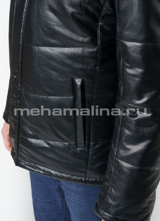 Пуховик из эко кожи, отделка норка модель № PK-234 универмаг малина