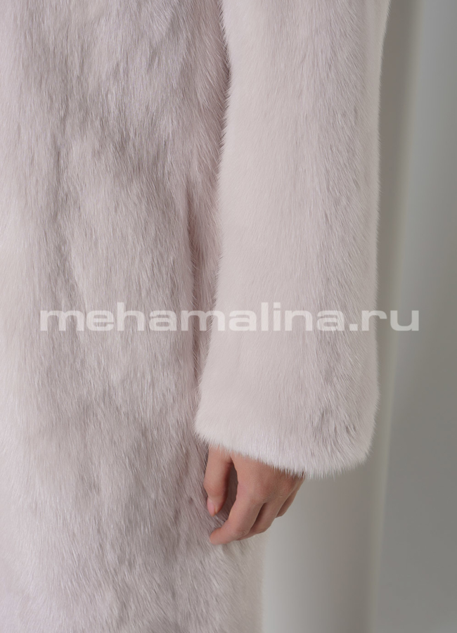Шуба из норки с английским воротником, цвет пудра  модель № S-755 универмаг малина