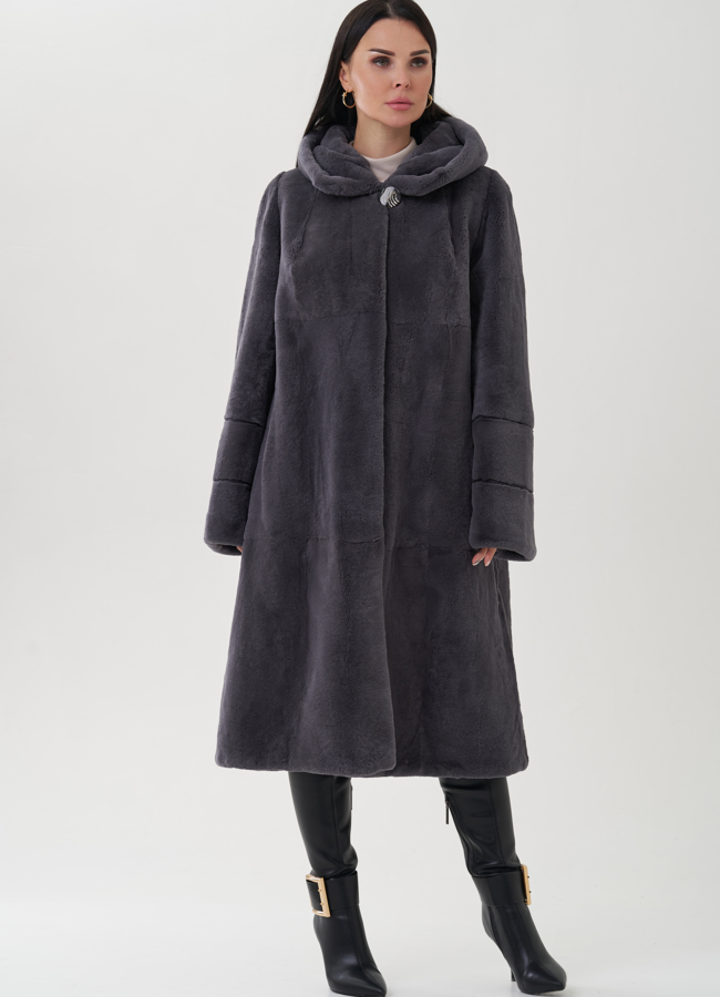 Шуба из меха кролика в цвете графит модель № 25340 меха малина