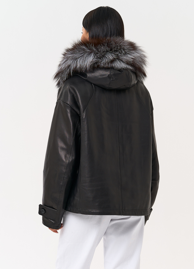 Куртка с капюшоном из натуральной кожи модель № 6695 в кредит