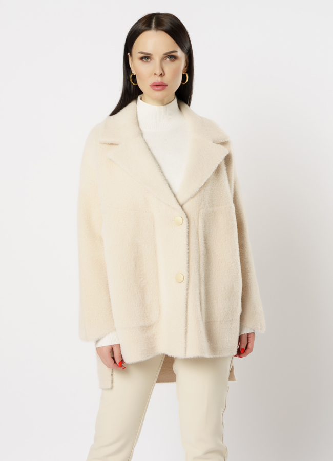 Кардиган в светлом цвете модель № 1114 меха малина