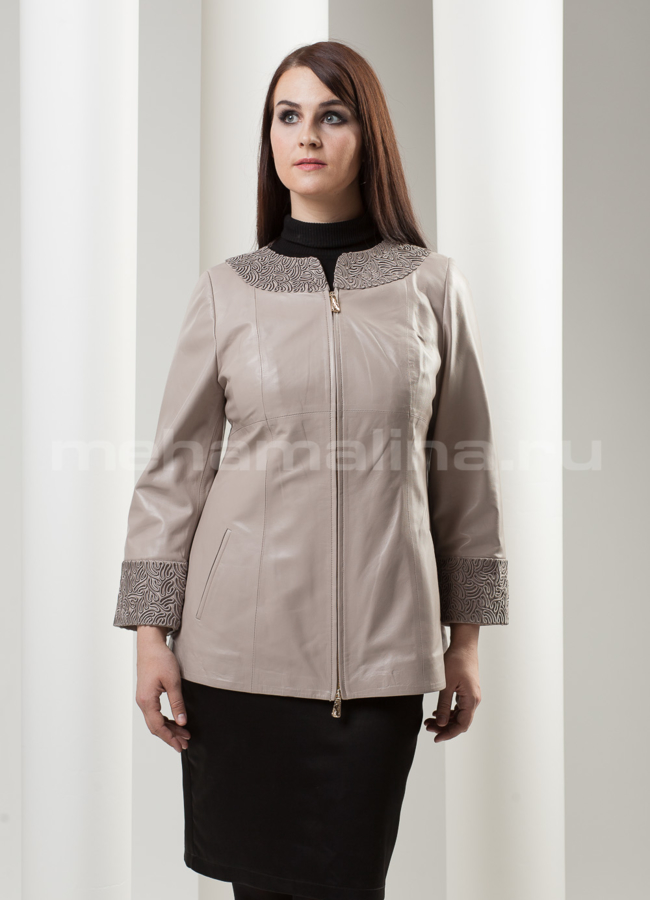 фото Кожаная куртка с аппликацией  модель № K-166