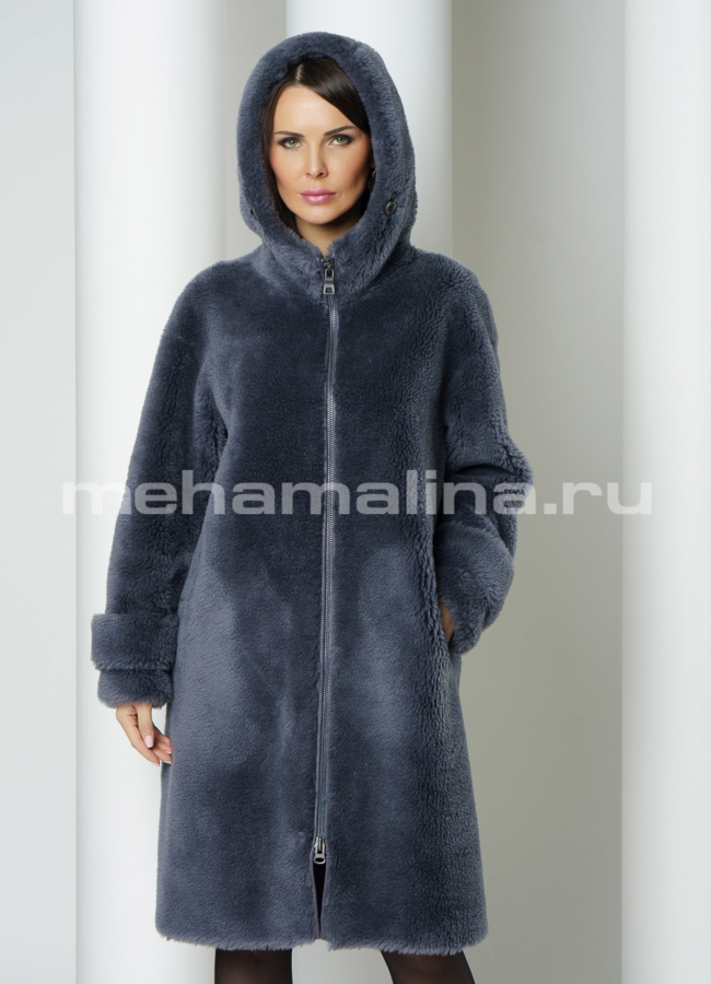 Шуба на молнии с капюшоном в цвете черника модель № 88216 универмаг малина