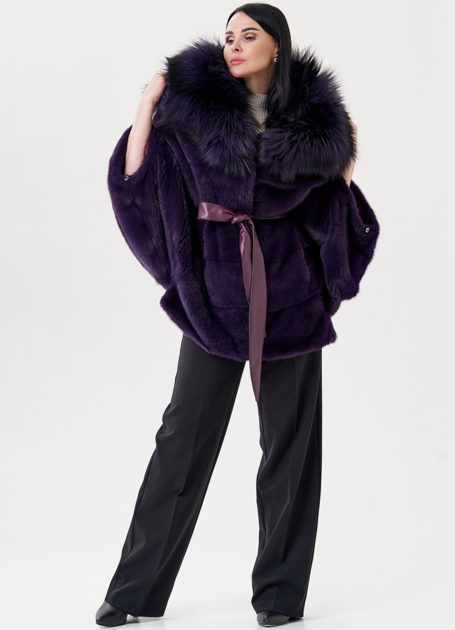 фото Норковая шуба фиолетового цвета модель № 1600