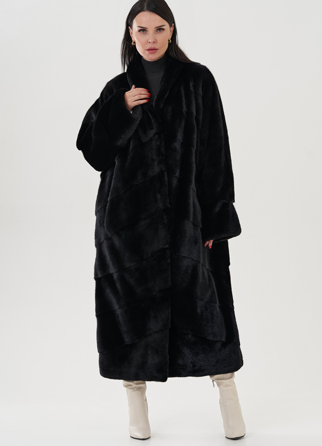 Черная шуба из скандинавской норки модель № 24968 универмаг малина