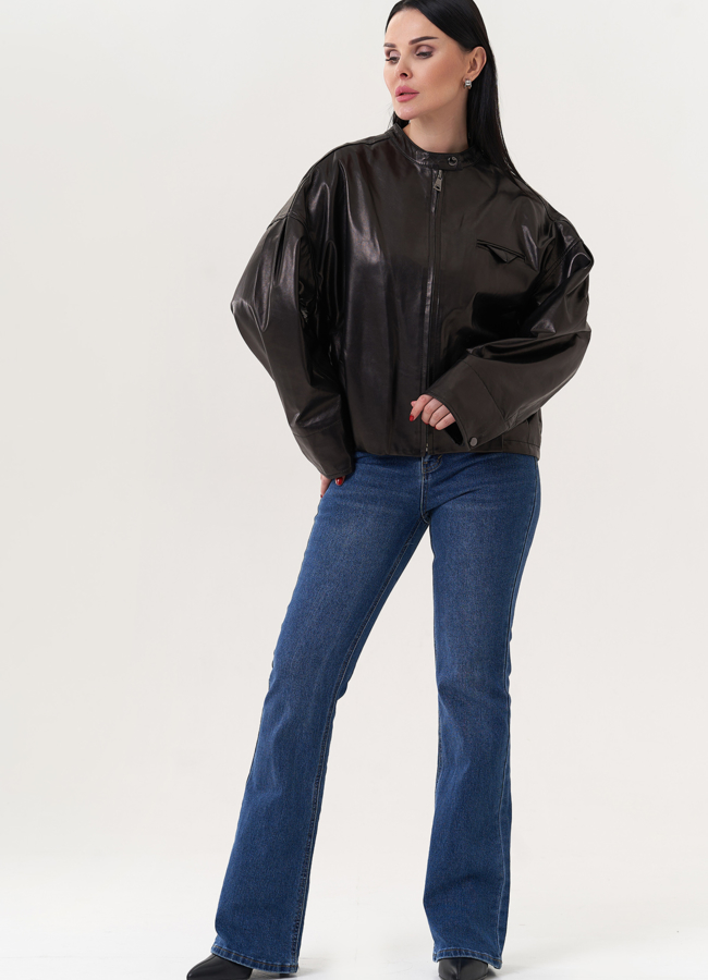 фото Кожаная куртка черного цвета модель № 26844