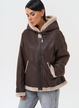 Натуральная дубленка с капюшоном