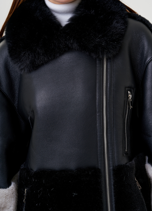 Комбинированная дубленка из искусственной кожи модель № 79313 универмаг малина