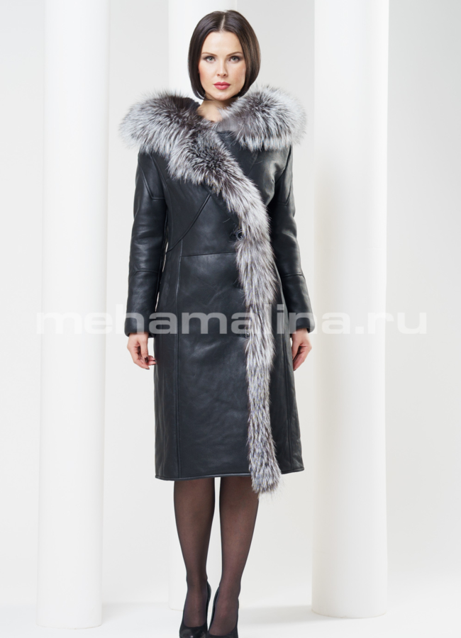 Дубленка с капюшоном, черного цвета модель № D-138 универмаг малина