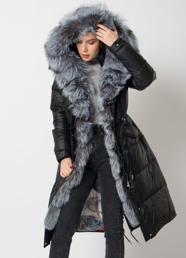 Парка - пуховик с мехом чернобурки модель № 75732 универмаг малина