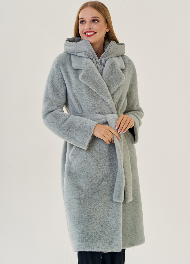 Женское ворсовое пальто с капюшоном модель № 23272 универмаг малина