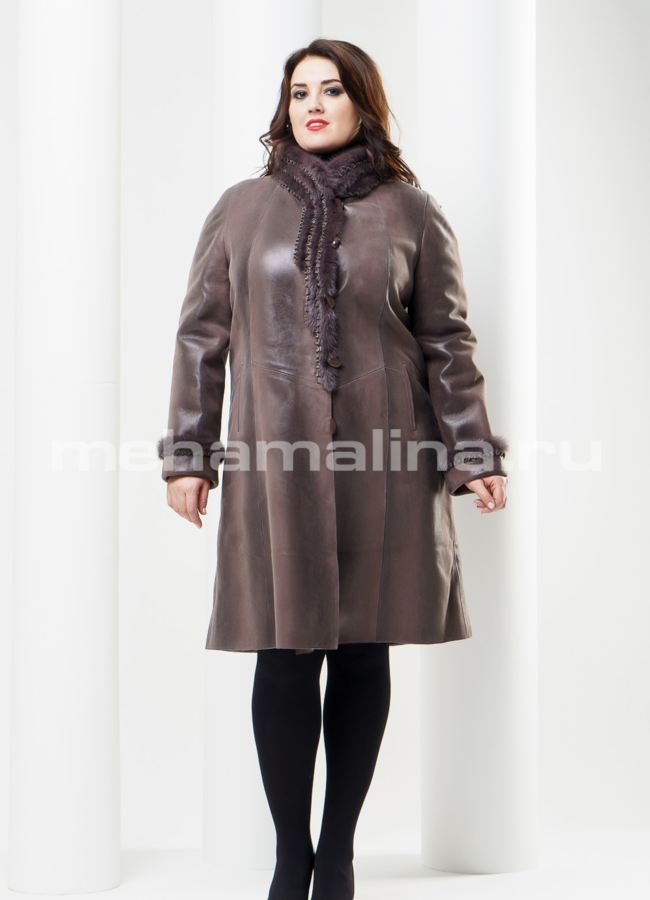 Дубленка на пуговицах модель № D-146 меха малина