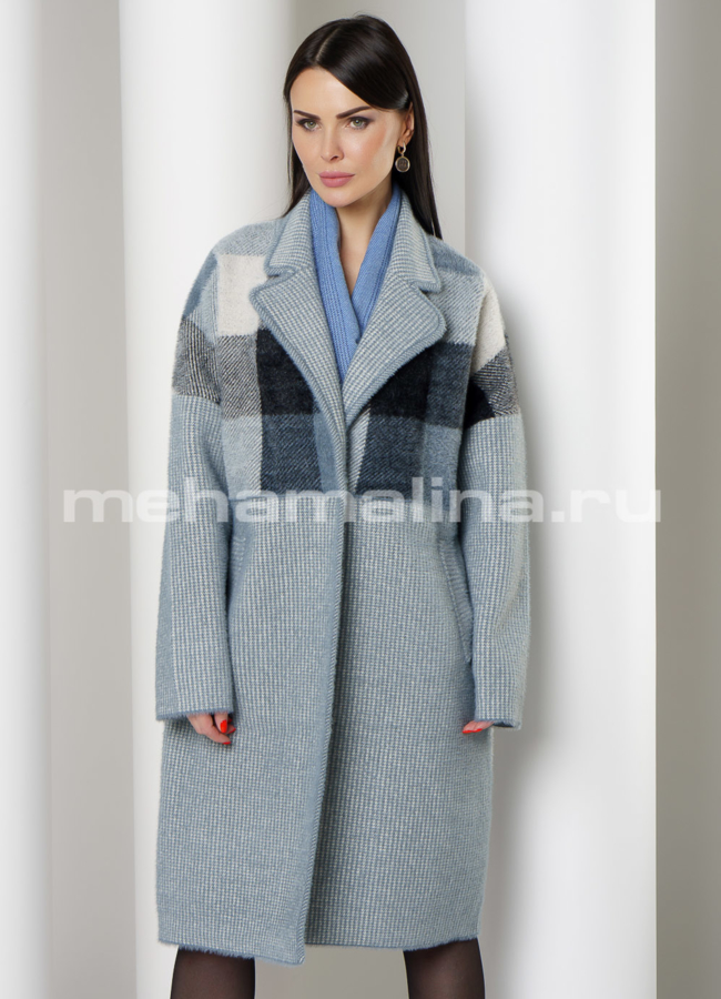 Пальто прямое, в синем цвете с английским воротником модель № 210 универмаг малина